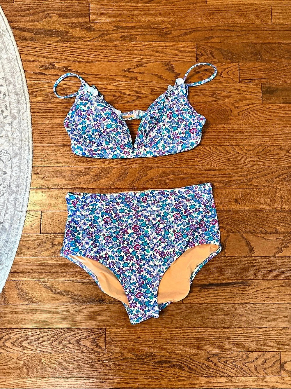 J.Crew Floral Bikini Set Blue Multicolor Size Large Like New